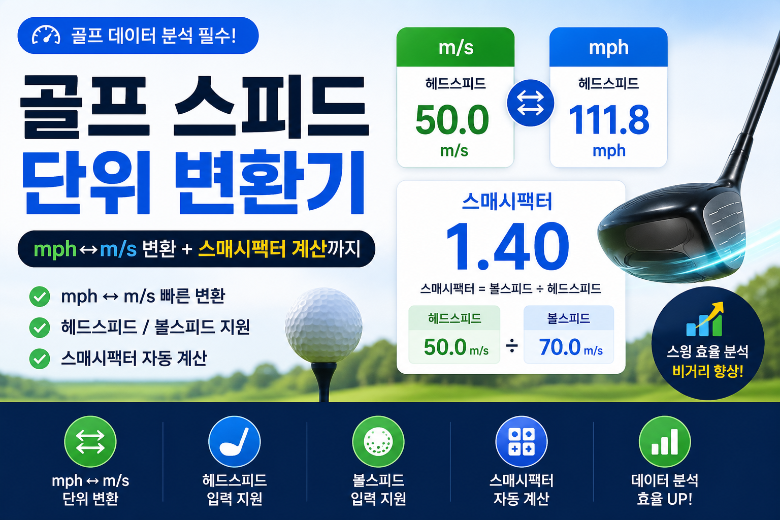 골프 스피드 변환기와 계산기