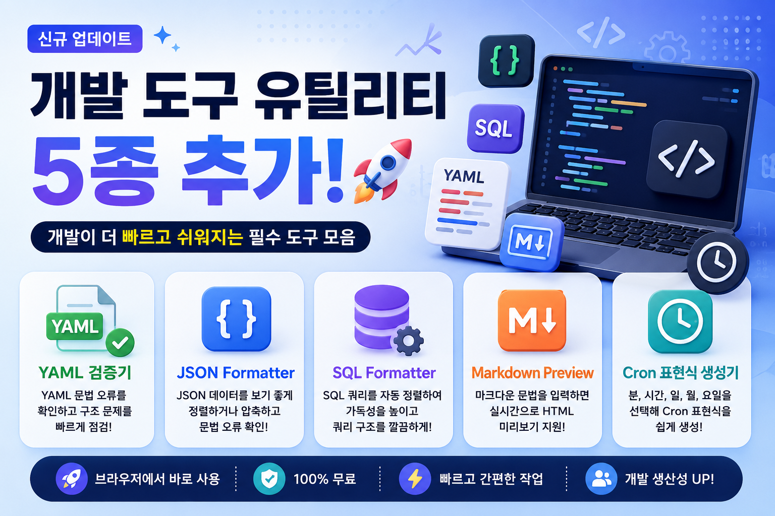 개발 생산성 유틸리티 모음 (YAML 검증 · Markdown Preview · Cron 생성기)